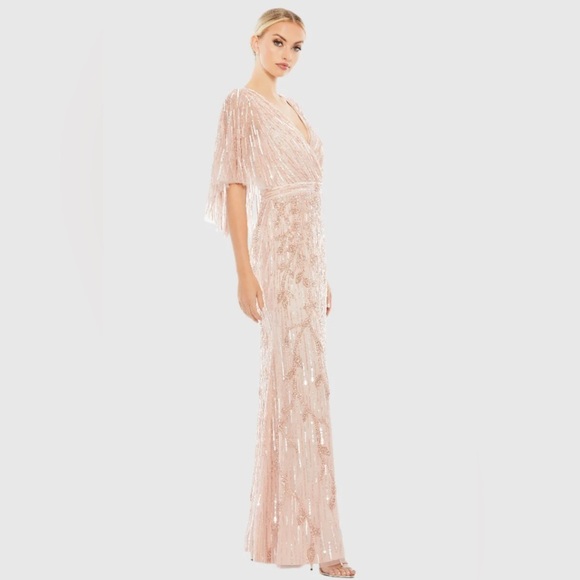 MAC DUGGAL
Pink Embellished Cap Sleeve Faux Wrap Trumpet Gown size 8. - Picture 4 of 17